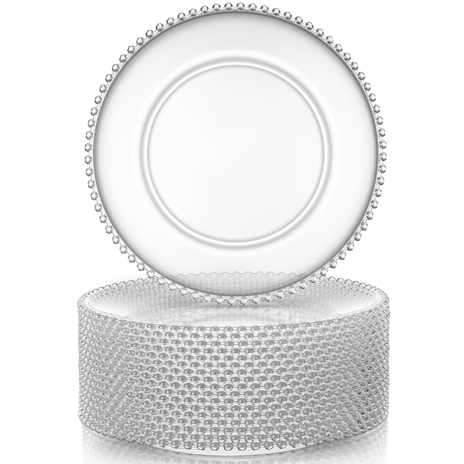 Photo 1 of Hoolerry 12-Piece Clear Charger Plates with Beaded Rim