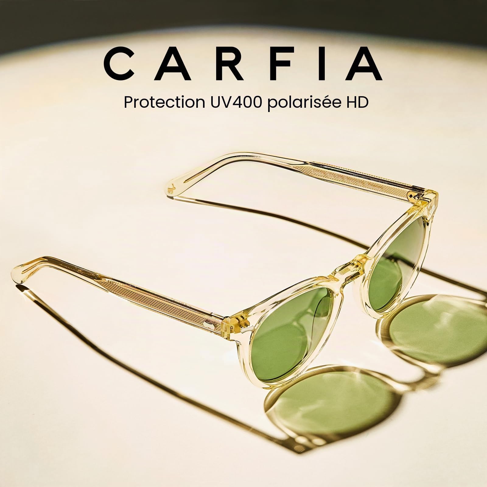 Carfia Lunettes de Soleil Homme Polarisée, Design Retro Acétate Rond Protection UV400 Lunettes pour Conduite et Voyages CA5506