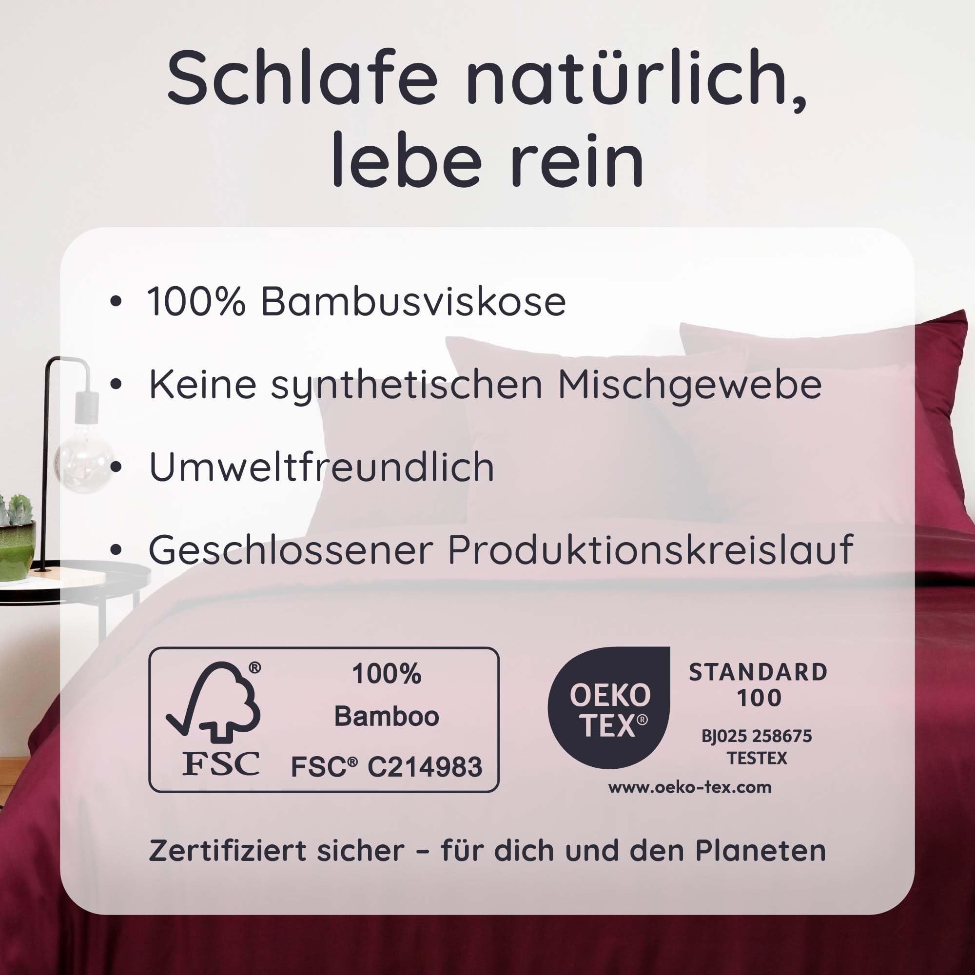 Bambaw Bambus Bettlaken ohne Gummizug 180x290 cm, hypoallergene für Allergiker Bettwäsche, 100% nachhaltige Bambus Bettwäsche, weiche Überschlaglaken, Bettlaken Sommer kühl ohne Gummi (Burgunderrot)
