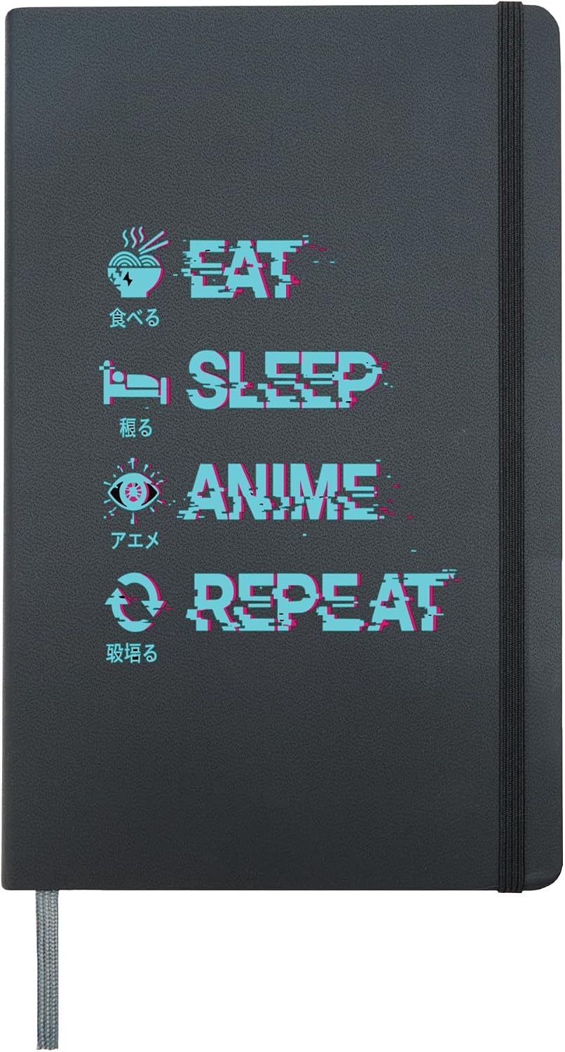 Eat Sleep Anime Repeat Funny Otaku Graphic Anime Figur Anime Hardcover Journal, Black