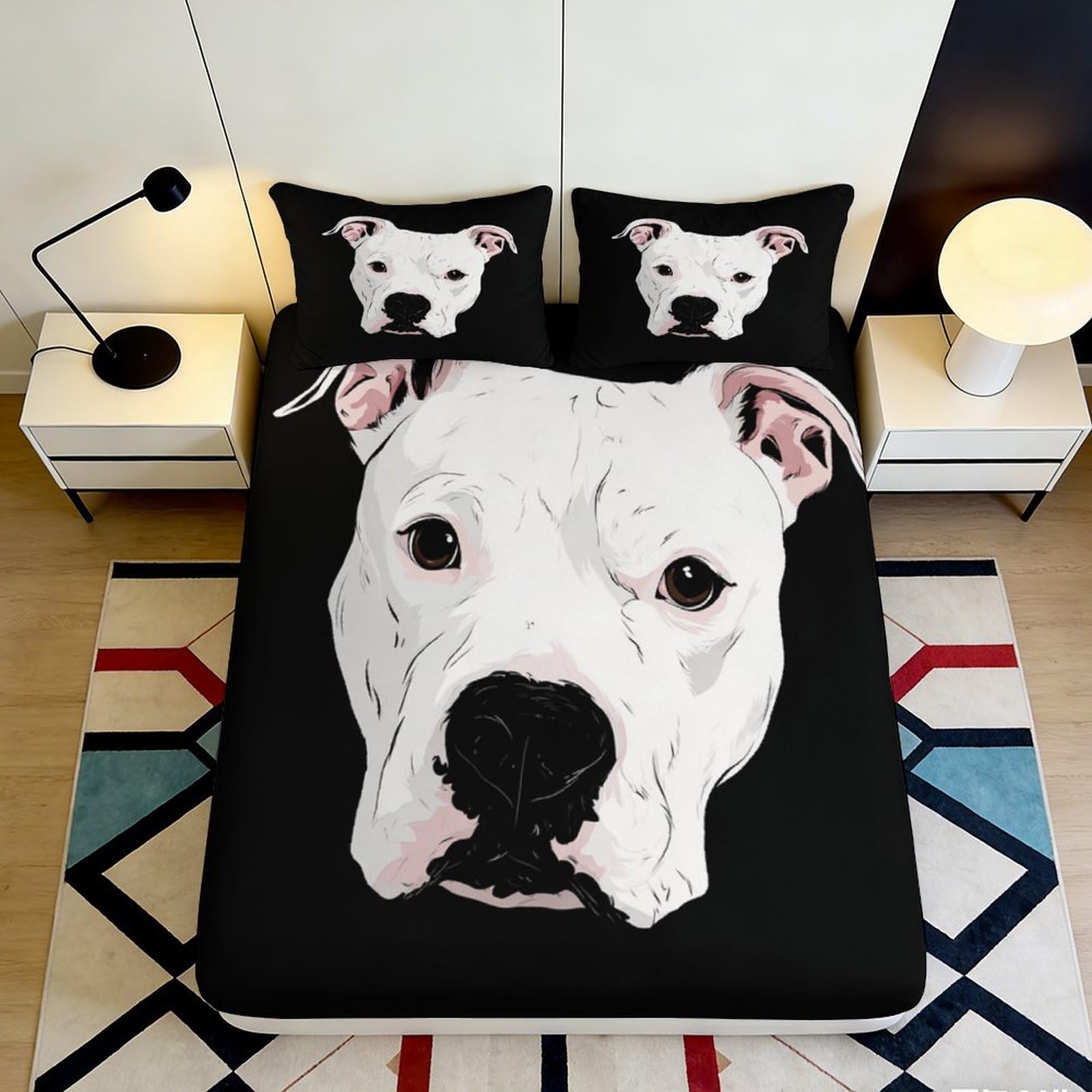 3D Printed Cartoon Dog Fitted Sheet Microfiber Deep Pocket Bedroom Bedding Non-Slip Dog Face Mattress Fitted Cover Washable 140x200x25cm