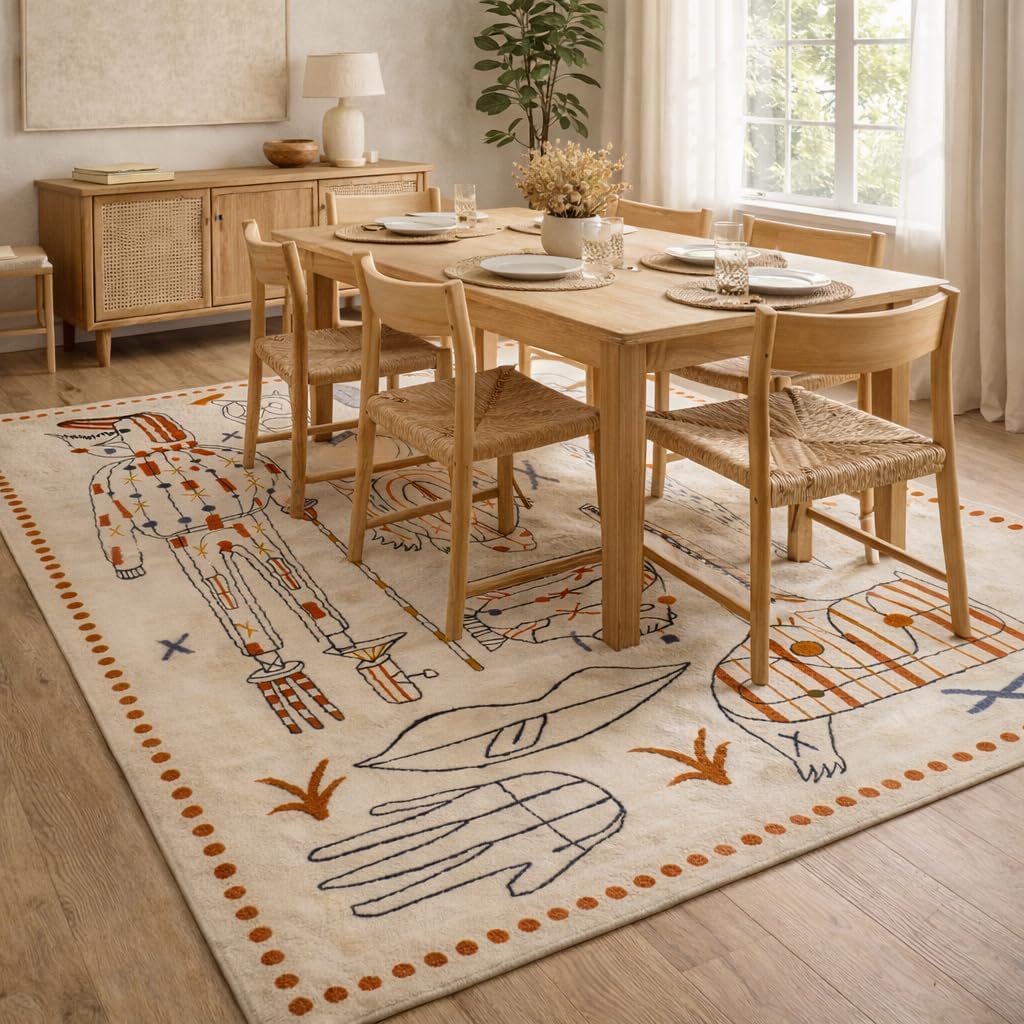 Hand-Tufted Wool Rug, Modern Beige Taupe Living Room Area Rug for Bedroom Dining Room, Premium Handmade Wool Carpet 7x10