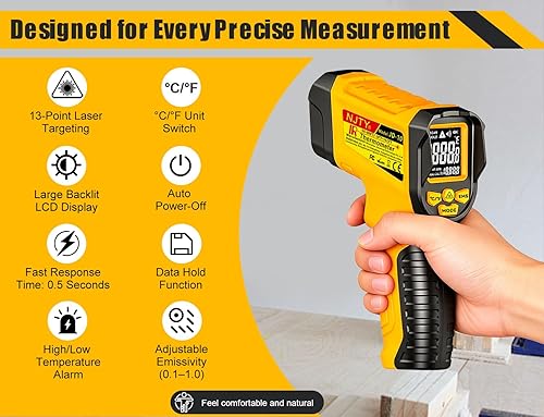 Miniatura 2 de Pistola Termómetro Infrarrojo, -58℉ a 1472℉, Alta Precisión, Sensor de Temperatura Láser Sin Contacto con Pantalla LCD Retroiluminada, para Cocinar
