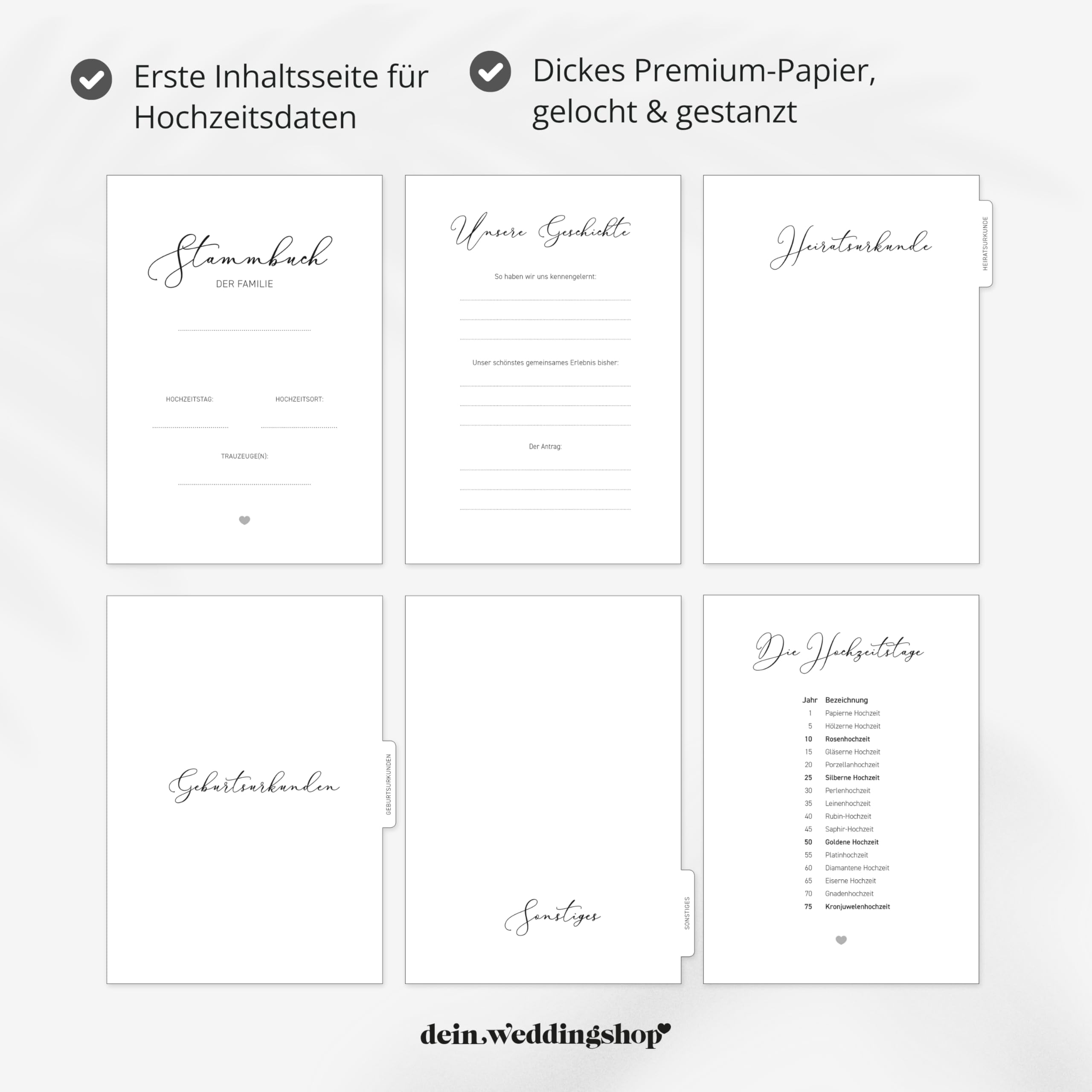 Stammbuch Hochzeit personalisiert aus echtem Leinen handgefertigt inkl. vorgedruckten Innenseiten - A4 oder Klassisches 16x21cm