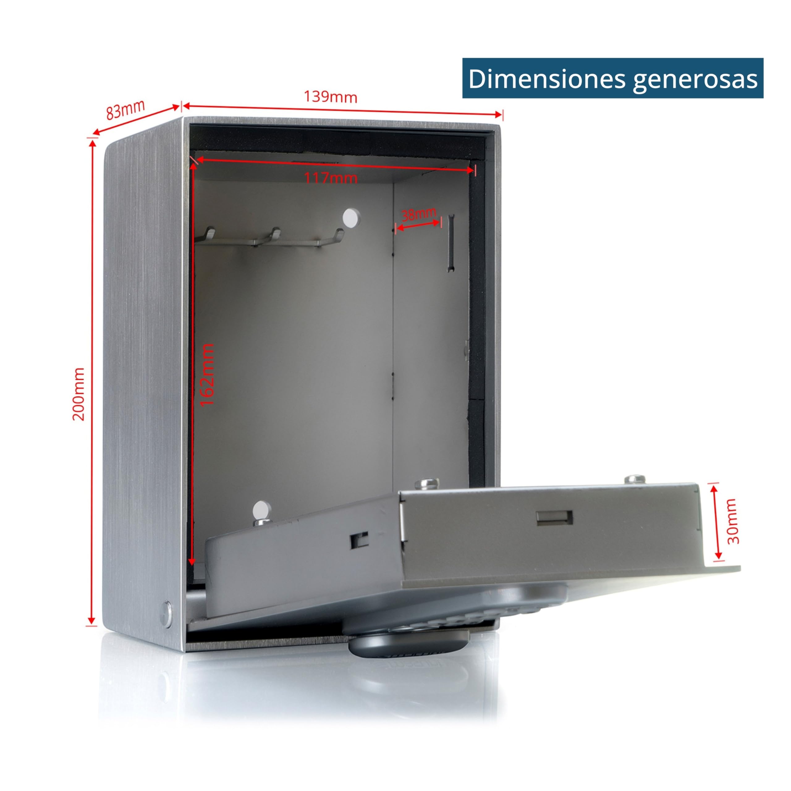 masunt Caja fuerte de llaves 2140 E Code | innovadora asignación de códigos online a distancia | caja fuerte de llaves electrónica de acero inoxidable macizo V4A | máxima seguridad Plata
