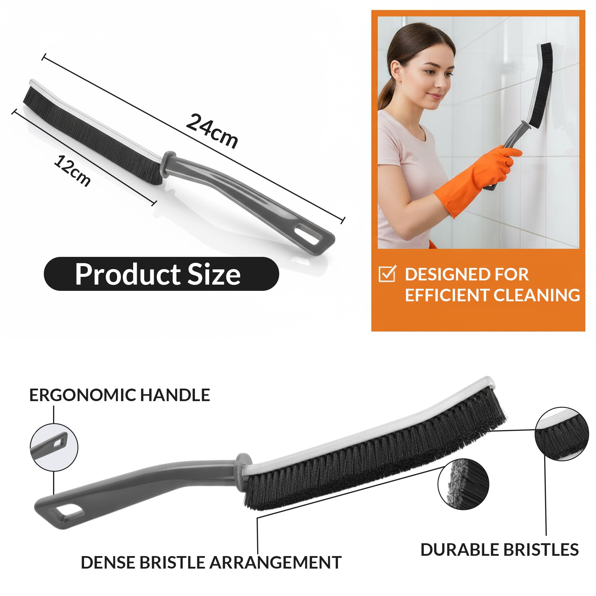 NAMUVA Hard Bristle Crevice Cleaning Brush - Multipurpose Gap Scrubber for Kitchen, Bathroom, Window Tracks, Grout & Tile | Household Corner Cleaning Tool (5 Set Brushes) 1