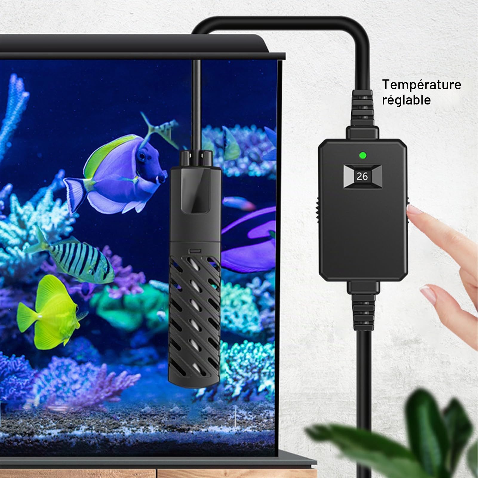 GERUI Mini Chauffage d'aquarium 15L, 100-240 V, 50/60 Hz, Plage de contrôle de la température : 20 °C à 34 °C, utilisé pour Aquarium et Aquarium PTC Isolation Thermique constante Automatique Fine