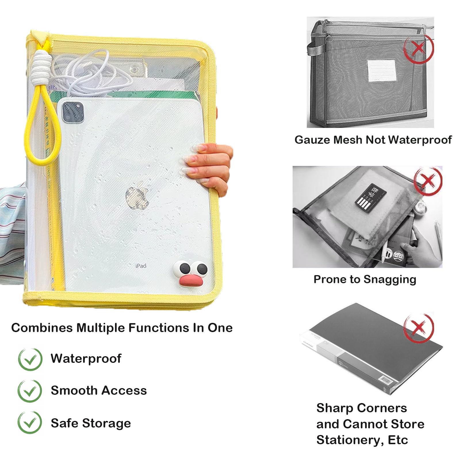 Funda para libros con cremallera, fundas transparentes A4 impermeables con carpeta, organizador de bolsas de libros para la escuela, aula, biblioteca, bolsillos, estudiantes, regalos para amantes de