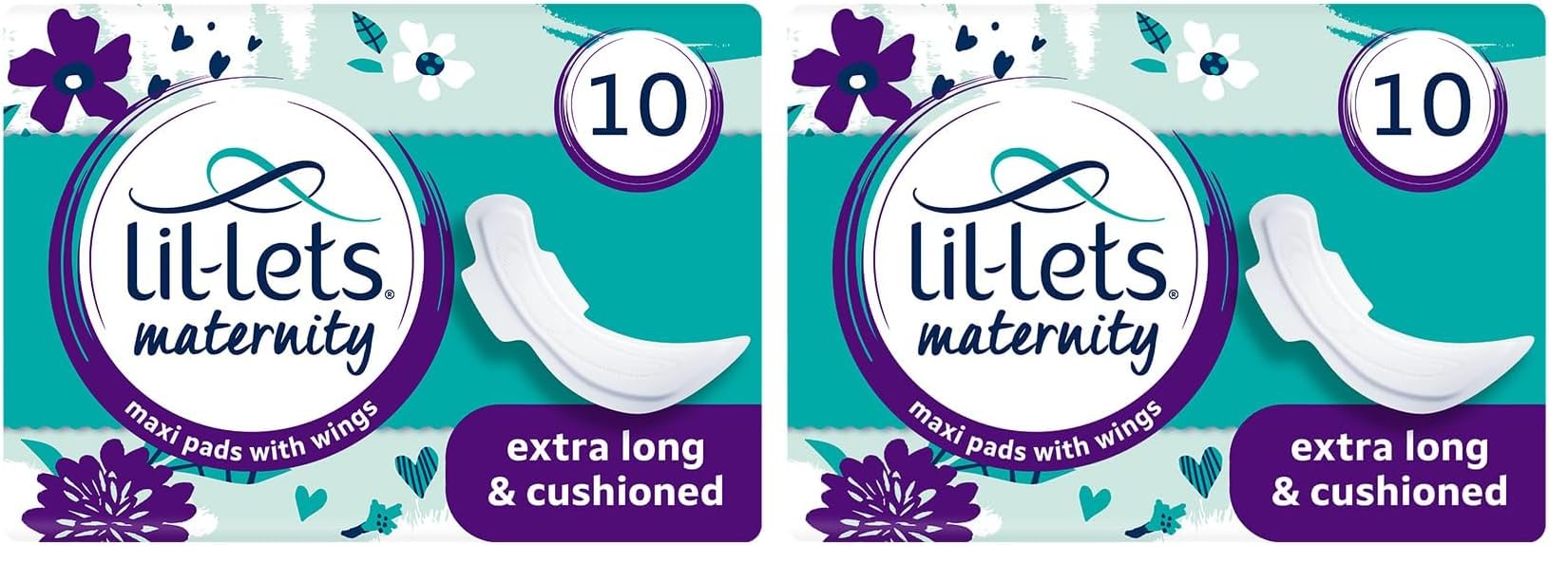 Lil-Lets Maternity Pads | 10 x Extra Long Maxi Thick Pads with Wings (Pack of 2)