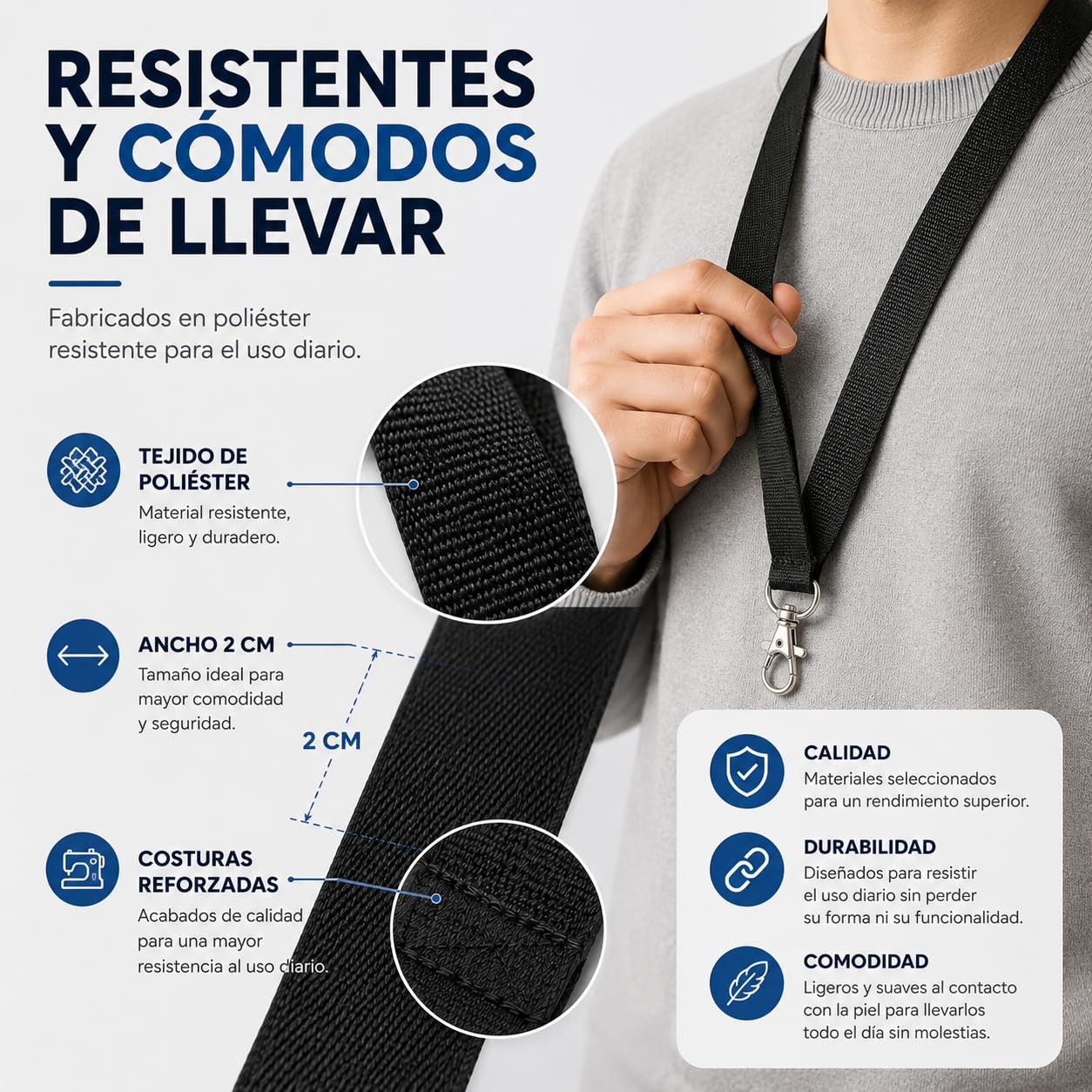 Pack 50 Lanyard Negro con Gancho Metálico Giratorio de 50cm para Porta Tarjetas Identificativas | Landyard colgante ideal para Llaves, Credenciales, portatarjetas en Eventos o en la Oficina (Pack 50)