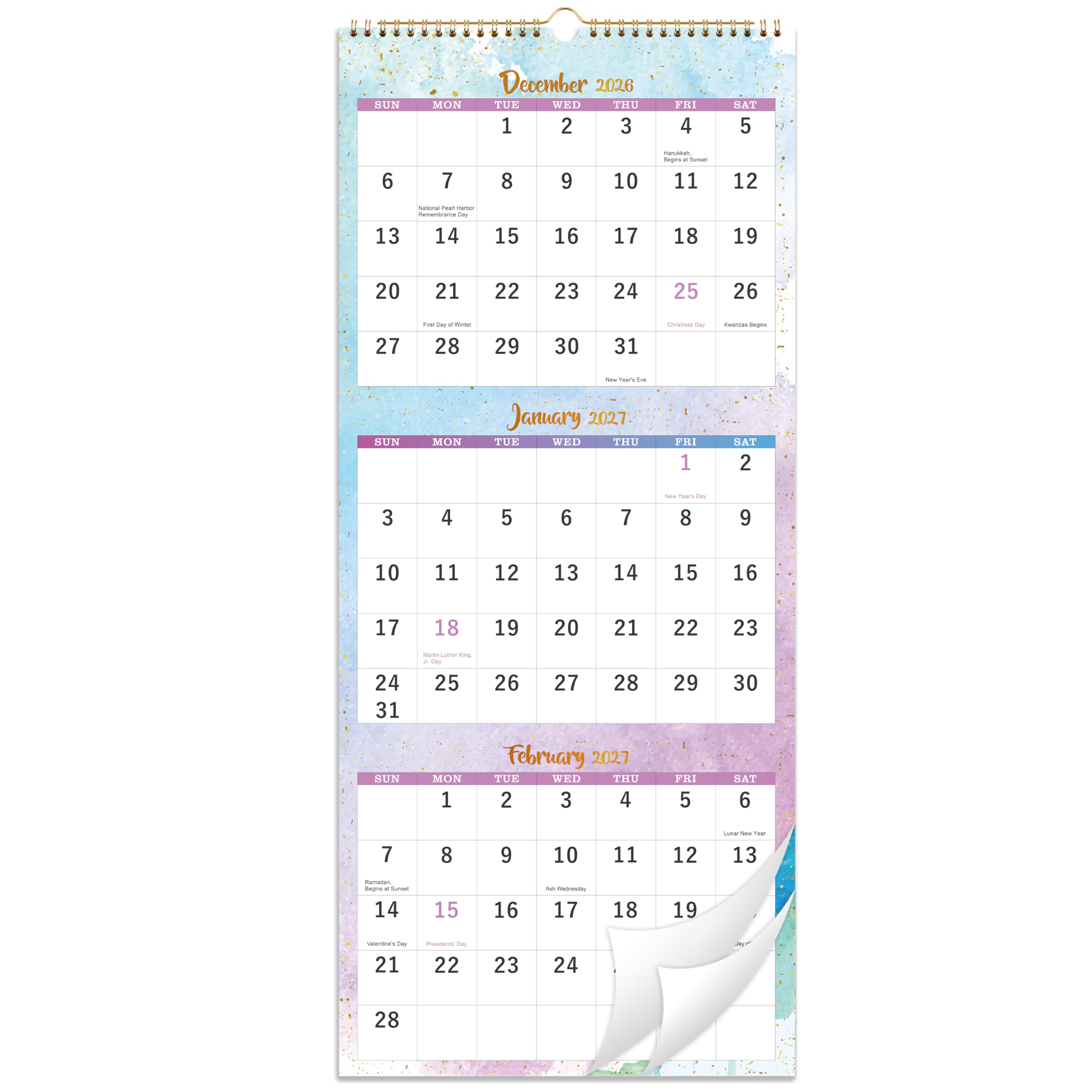 2026 Calendar - 3 Month Wall Calendar 2026 Display (Folded in a