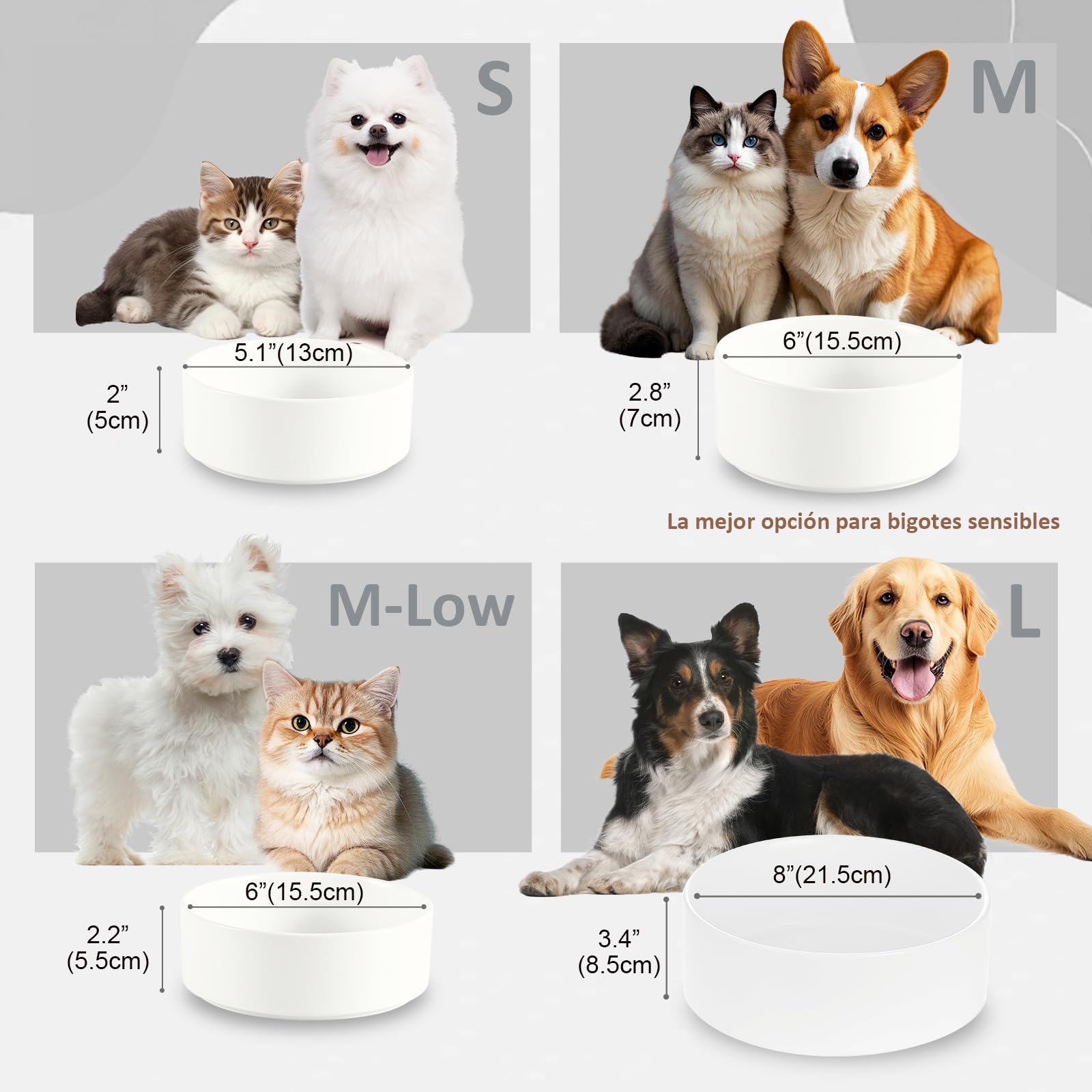 Ceramica Bebedero y Comedero Perro Antideslizante - Comedero para Perros Medianos y Grandes Ideal para Comida y Agua - 21,5 cm - 750 g / 1750 ml - Blanca