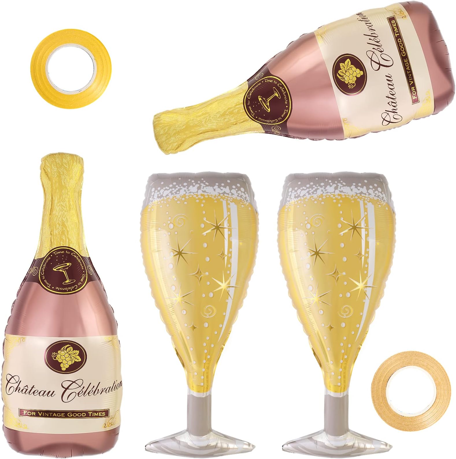 Champagne Wine Bottle Balloons, 4 Pcs Champagne Glass Foil Balloons, Large Wine Mylar Balloons for Engagement Bridal Shower Wedding Bachelorette Birthday Party Decoration