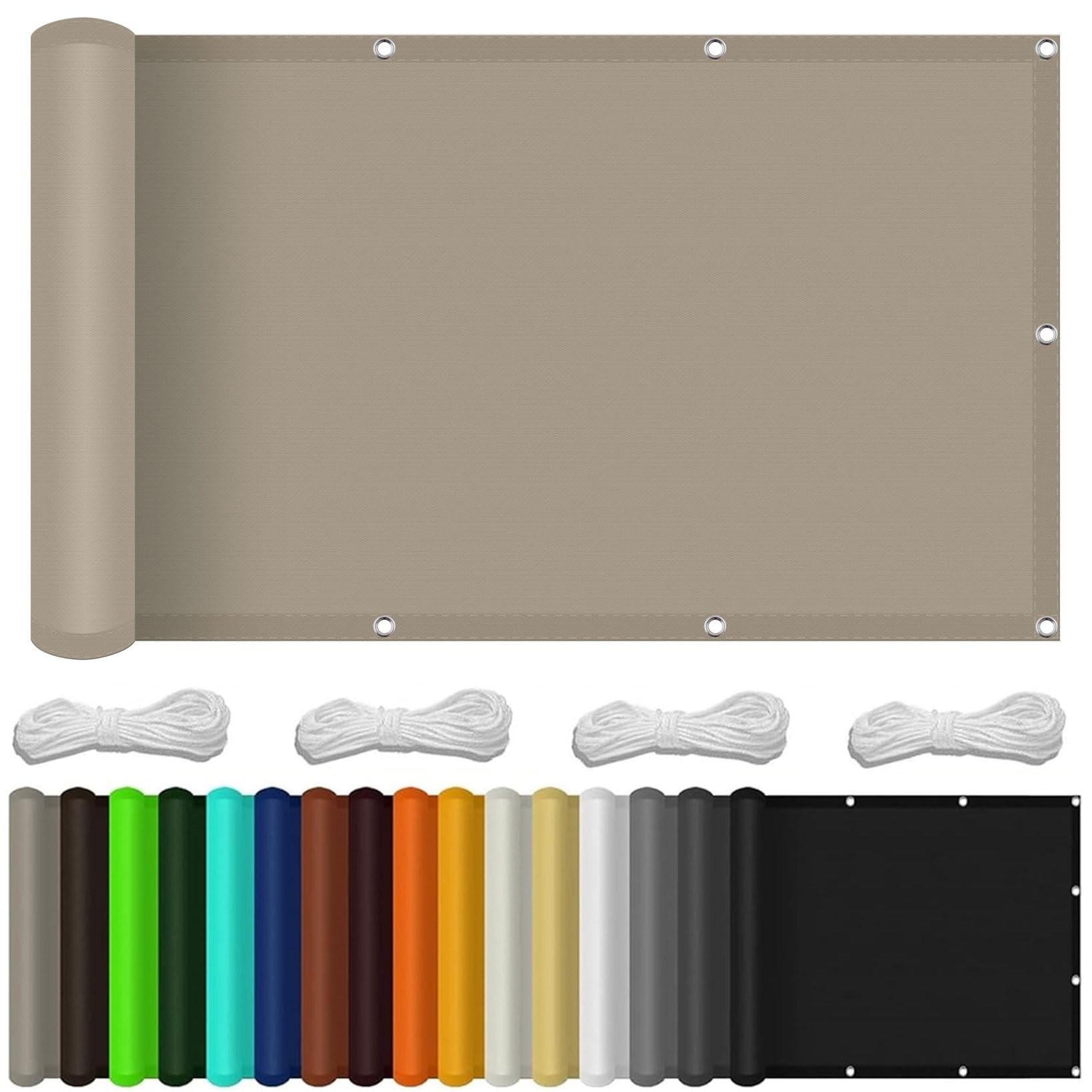 Balcony Privacy Screen Cover 190 x 340 cm Polyester, Uv-Resistant Garden Privacy Protective Screens with Grommets with Rope for Deck, Backyard, Patio, Balcony, Taupe