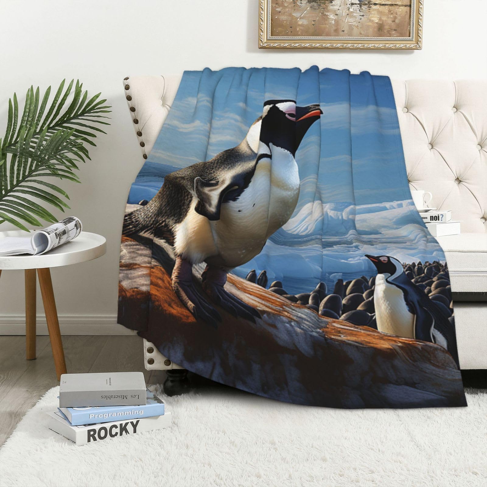 Couverture polaire pingouin 101x152 cm en flanelle douce pour lit et canapé