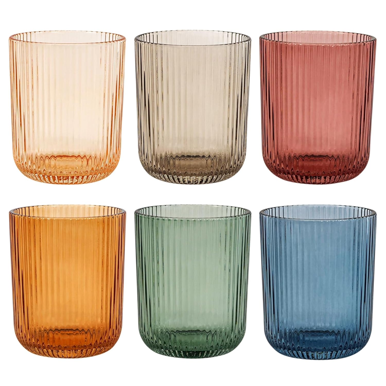 Drinking Glasses Colored Highball Glasses Set of 6 Ribbed Glassware Glass Cups Water Glasses for Juice Iced Coffee