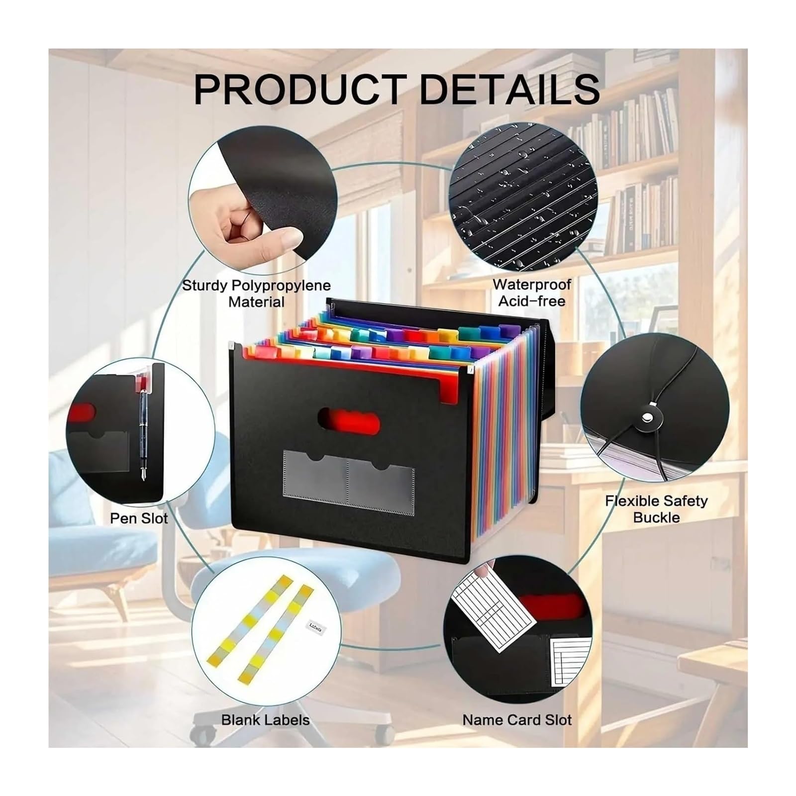Carpeta expansible, Cajas organizadoras de Documentos Carpeta de Archivos de acordeón Negro Bolsillos expandibles Almacenamiento de Documentos(Black-25 Pockets)