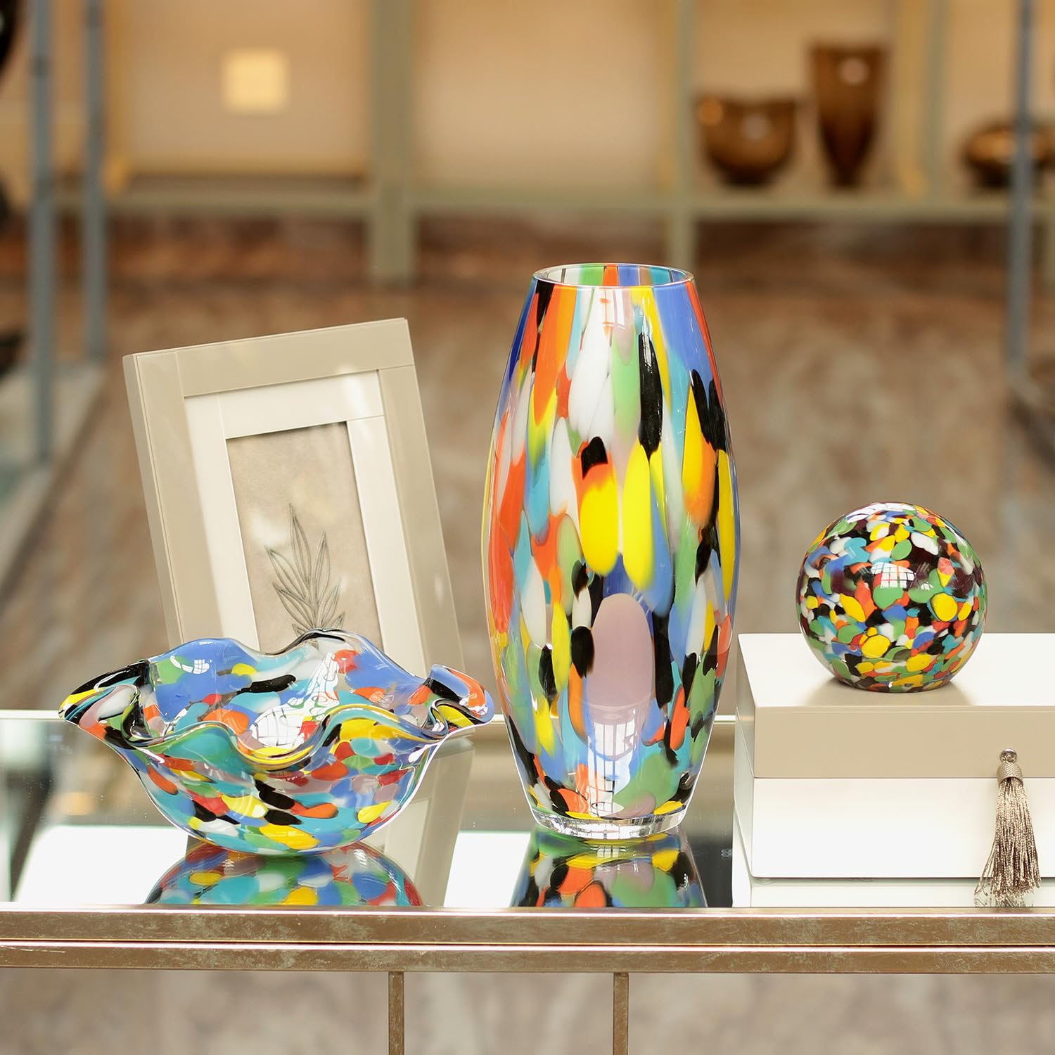 Ca D Oro Colored Glass Vase Confetti Effect Hand Blown Murano