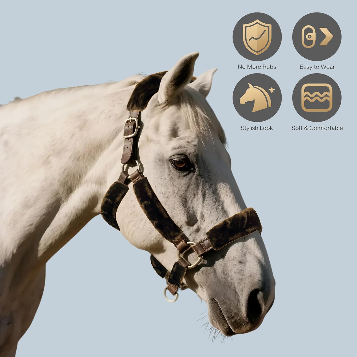 Soft Fleece Halter Covers for Horses - Prevents Horse Halter rubbing on Horse's face - Ideal for Horses Halter Covers Full-Cover Series (9-Piece, Brown)