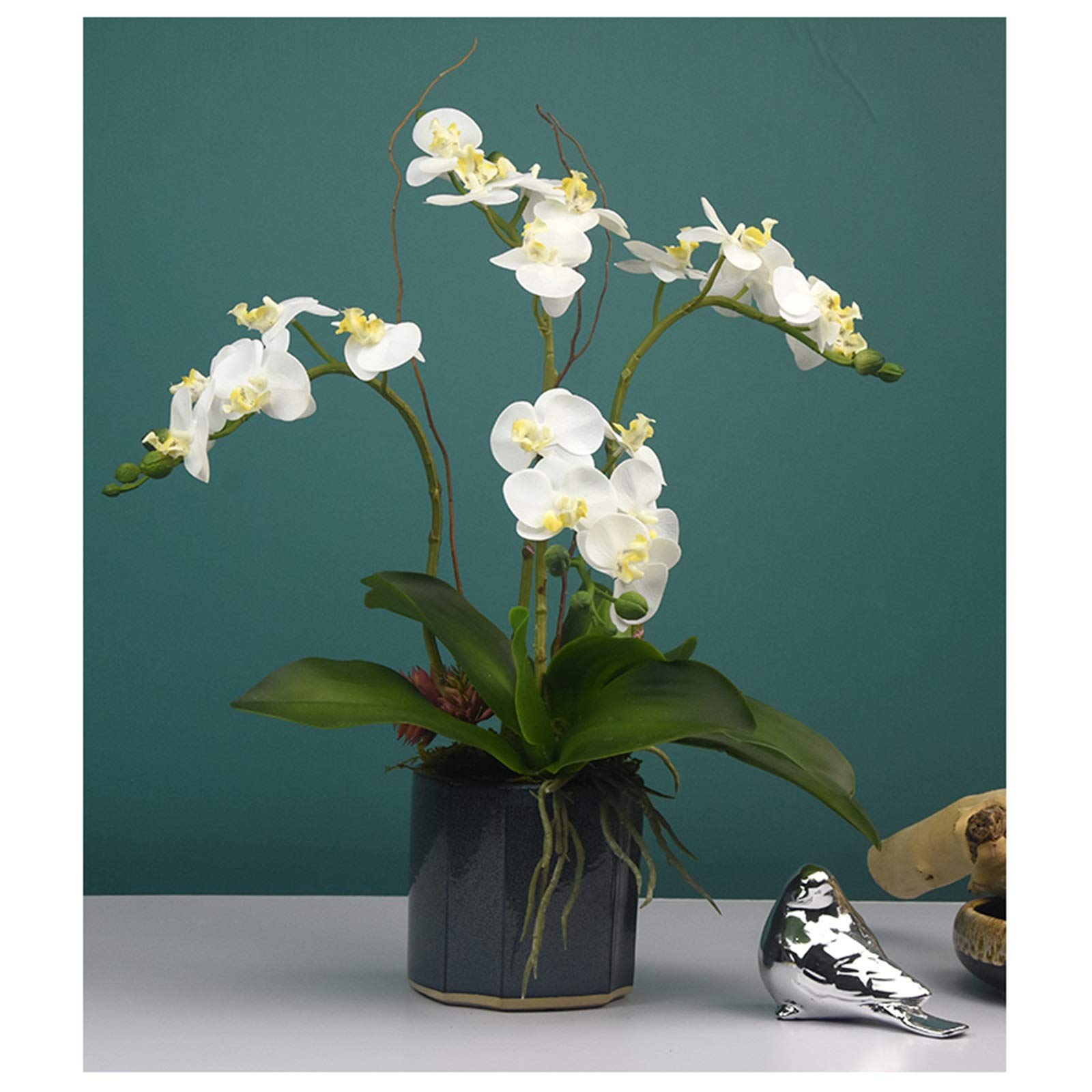 Fiori Artificiali Centrotavola Fiori da Tavola - Simulazione Composizione di Fiori di Seta Elegante Orchidea Phalaenopsis Floreale in Vaso, Fiori Realistici Bonsai per Casa/Camera da