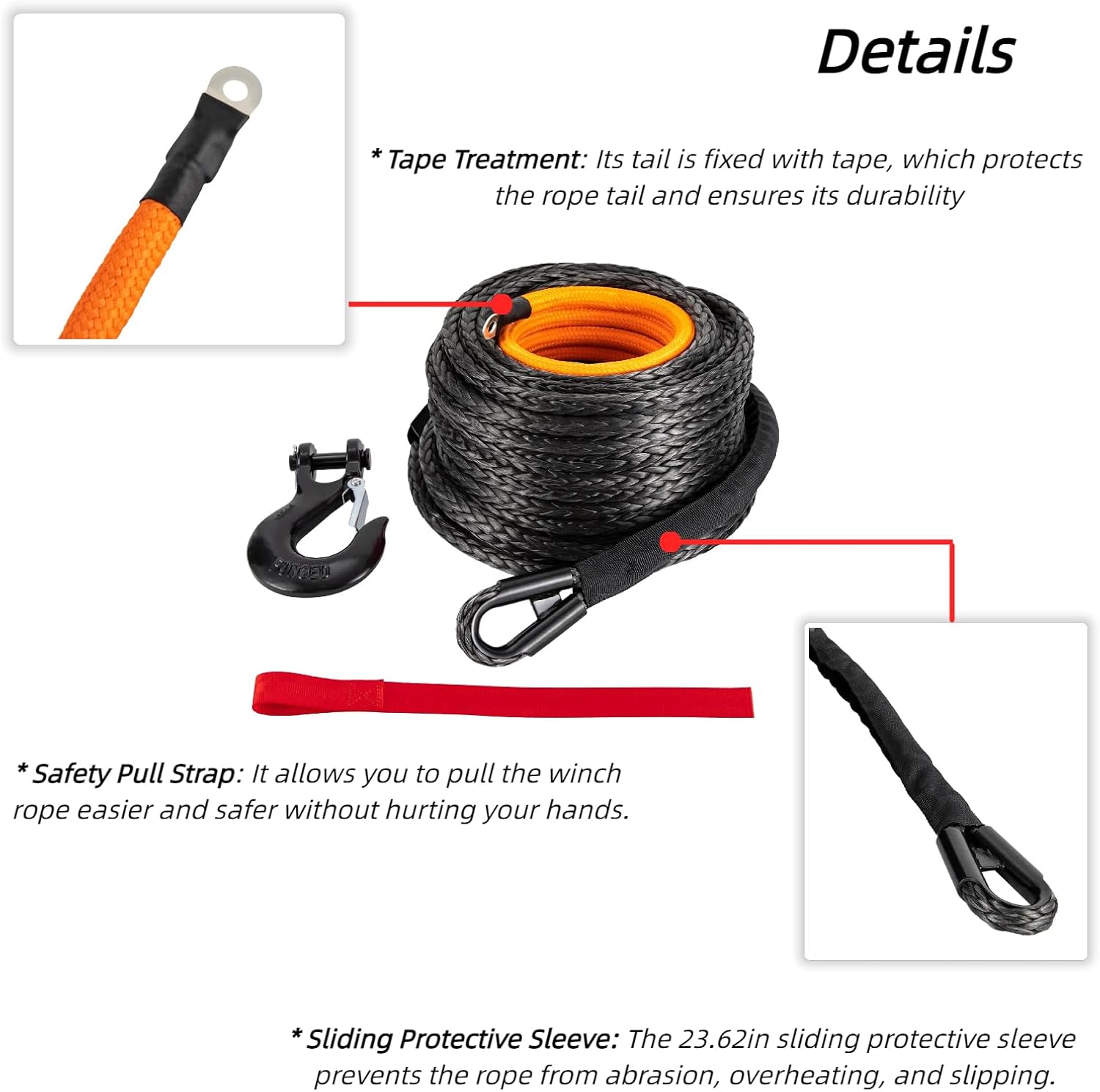 Synthetic Winch Rope Kit 1/2" x 92ft 31500lbs Dyneema Winch Rope, Heavy Duty Winch Cable with Protective Sleeve Forged Winch Hook for Off-Road Vehicle Truck ATVs SUVs