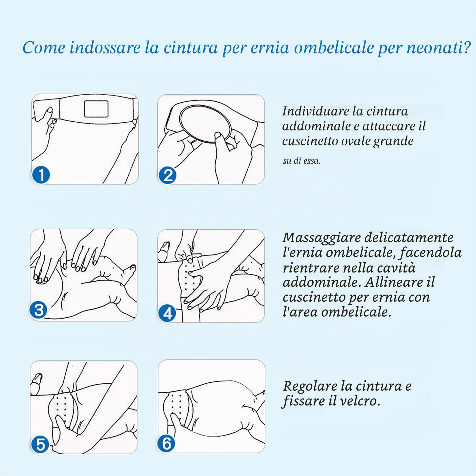 Fascia per ernia ombelicale nei neonati, supporto addominale per ombelico dei neonati, fascia regolabile blu Blu