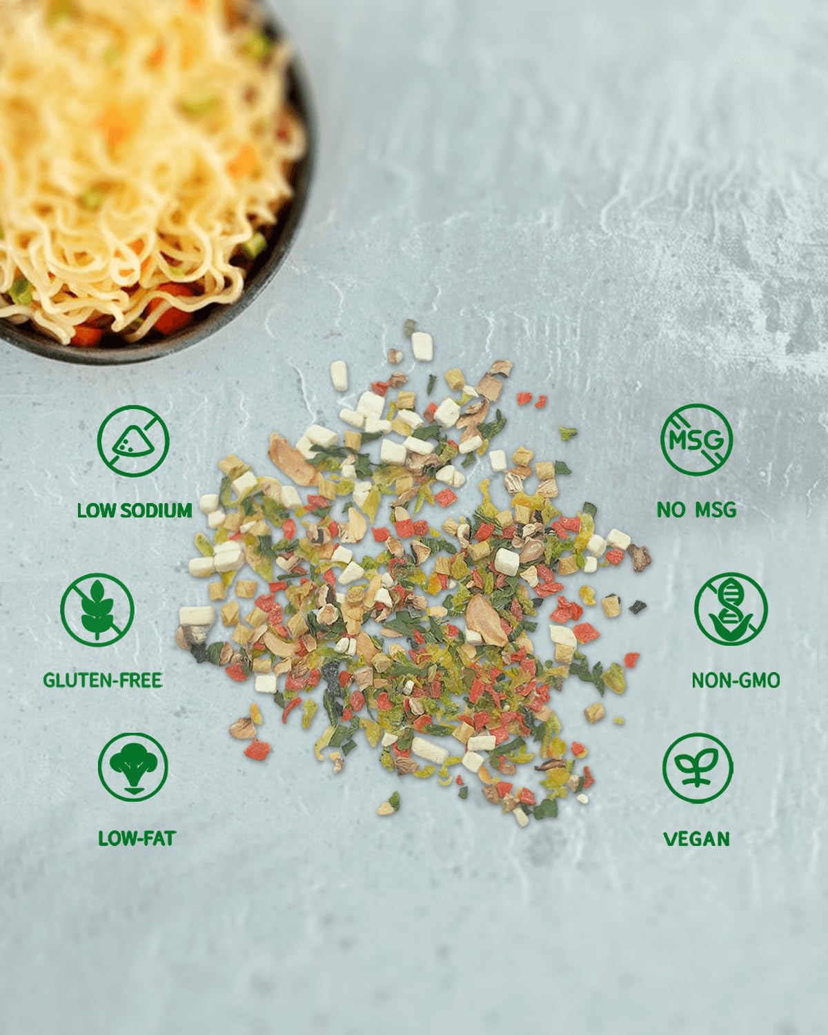 Dried Veggie Tofu Mix Ramen Toppings - Dehydrated Vegetable Flakes for Instant Ramen, No Corn Extra Protein All Natural Gluten-Free No MSG, 7.5oz