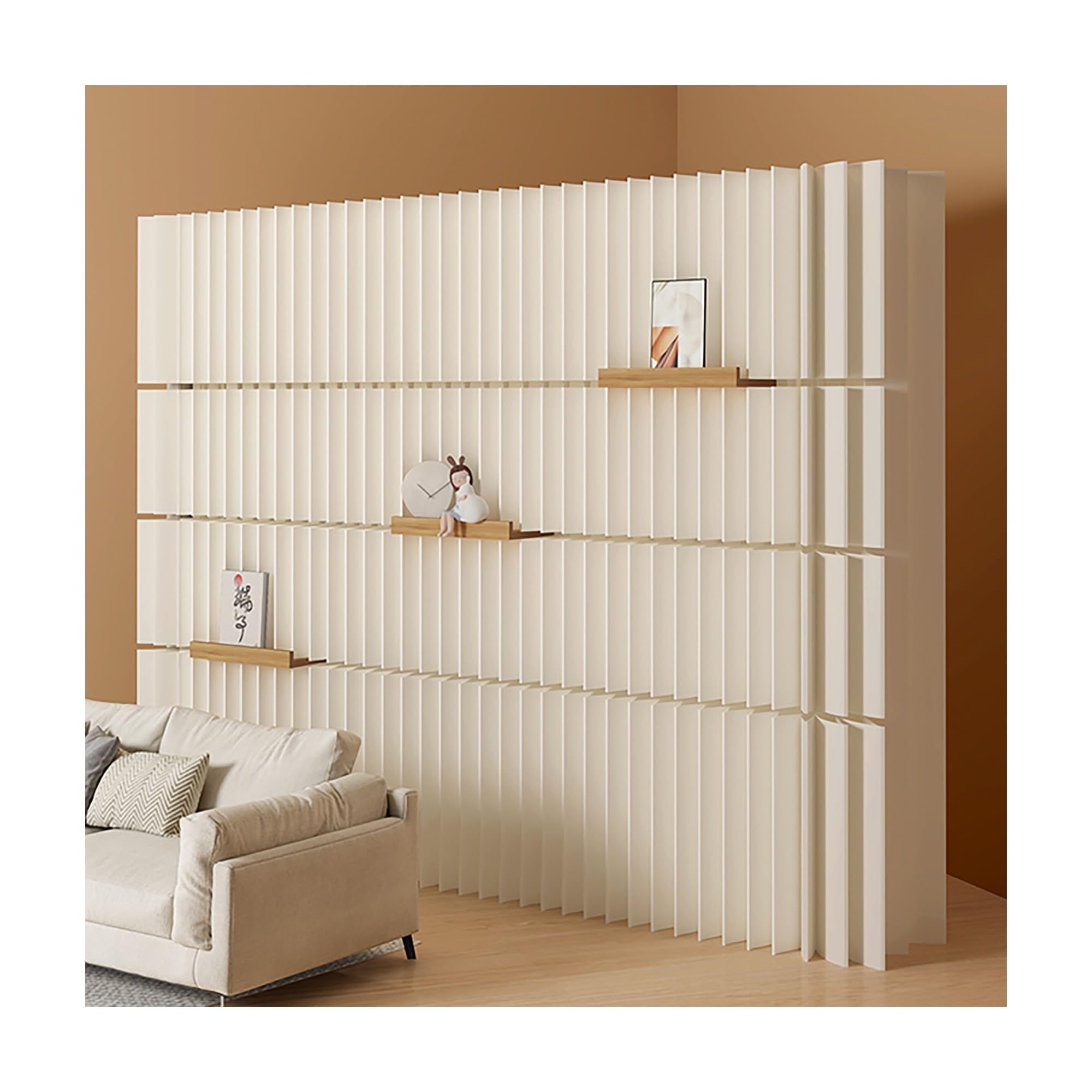 Divisorio pieghevole con ripiano portaoggetti, divisorio espandibile per casa e ufficio, design moderno leggero per negozi ed esposizioni