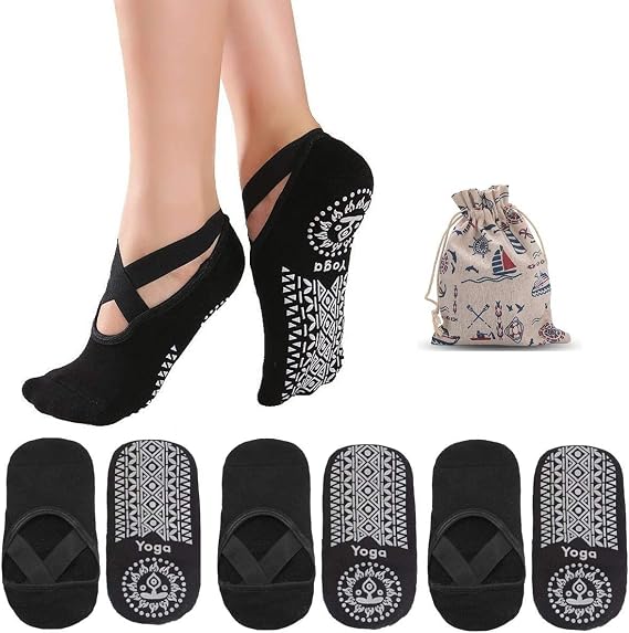 Accessoire Sport Confortable Femme FICOFISE 6 Paires De Chaussettes Pilates Femme Anti-Dérapantes Chaussettes Antidérapantes Yoga
