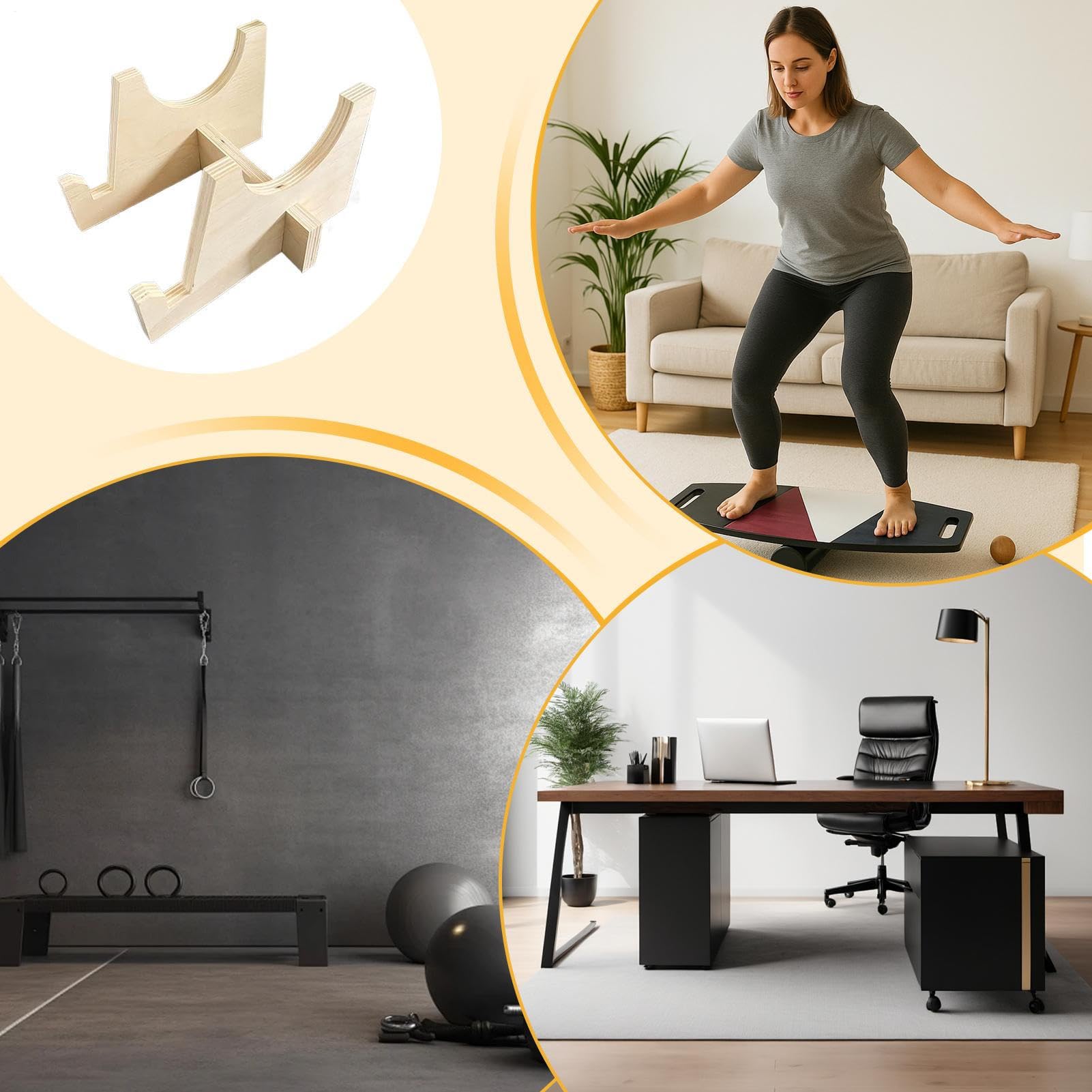 Halterung für Skateboard, Halterung für Trainings-Balance-Board, 8,66 x 7,87 x 5,43 Zoll | Ständer für Stabilitätstrainer, Übung, aus Holz, für Fitnesscenter