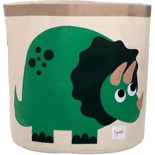 3 Sprouts Canvas Storage Bin - Laundry and Toy Basket for Baby and Kids - Dinosaur