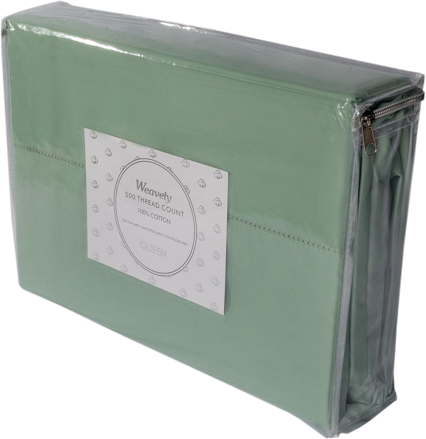 Cotton Bed Sheets Set - Hemstitch Bedsheet 500 Thread Count 100% Cotton Queen Sheet Set, 4-Piece Bedding Set, Elastic Deep Pocket Fitted Sheet, White