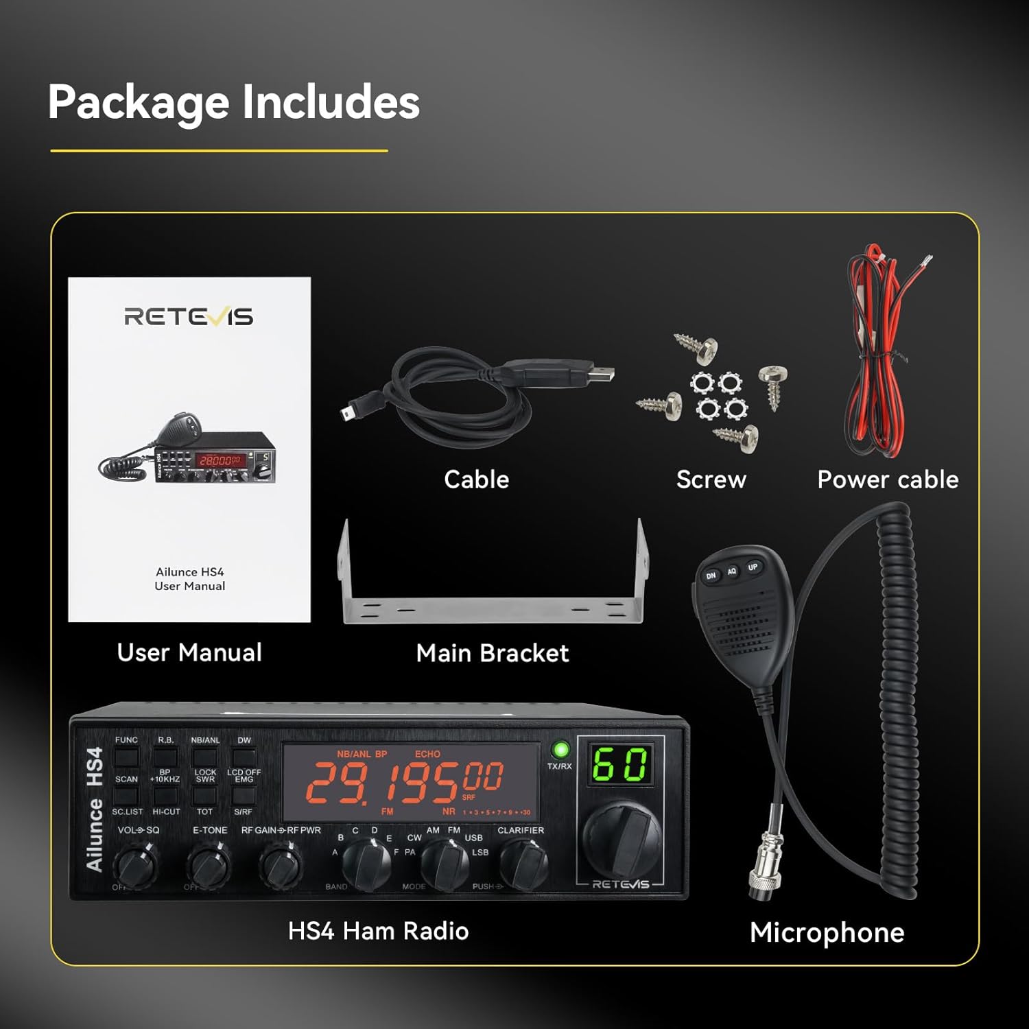 Retevis Ailunce HS4 10 Meter Radio, SSB Ham Radio Base Station, CW/LSB/USB/AM/FM/PA Mobile Transceiver, Noise Reduction, ASQ, SWR Protection, Long Rang Amateur Mobile Radio for Contest, Truck, Shacks