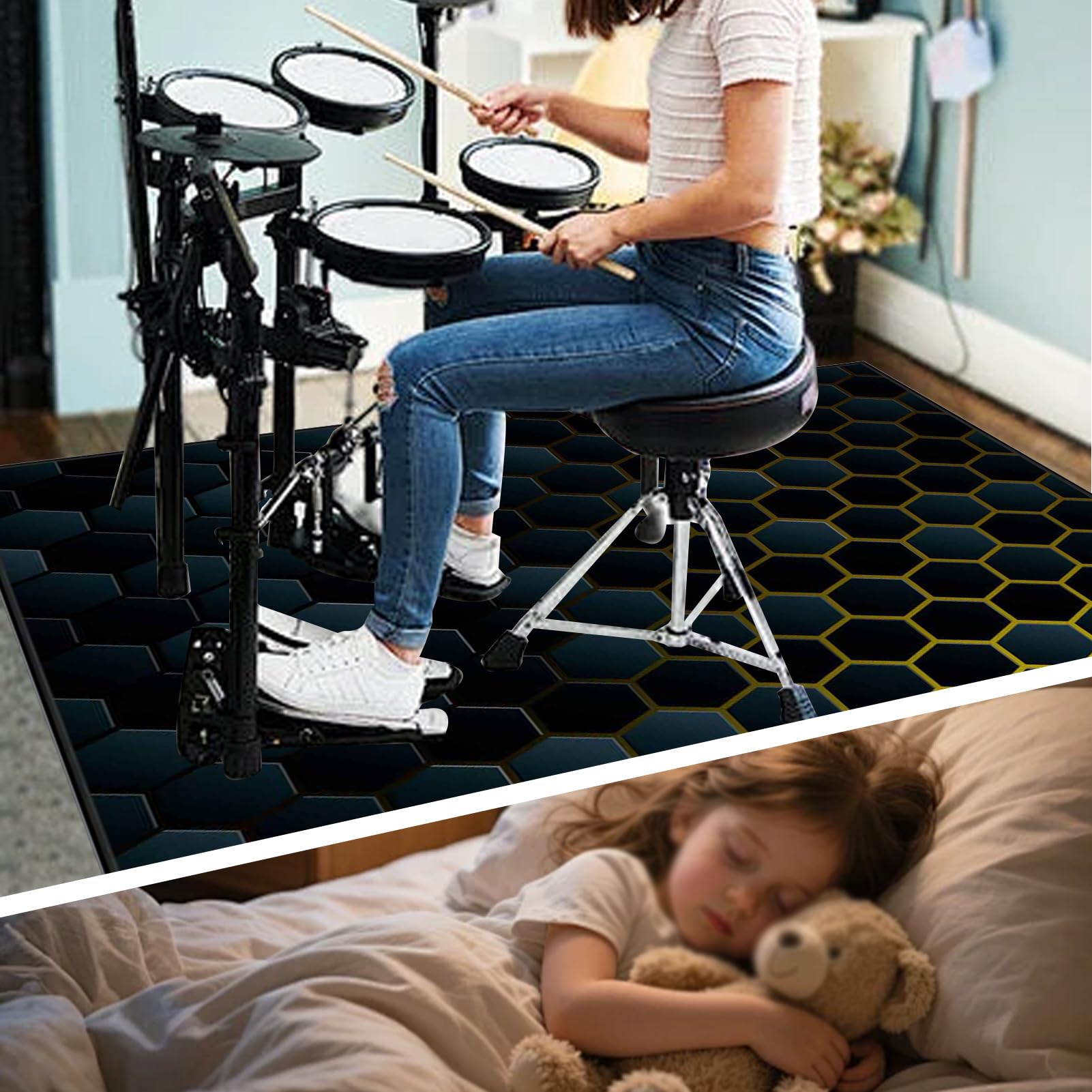 140 x 120 cm Dywan z baterią elektroniczną Dźwiękoszczelny Antypoślizgowy Dywan Pochłaniający Akustyczny Profesjonalna mata do instrumentów muzycznych do instrumentów muzycznych do gitary basowej