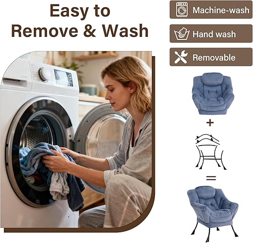 Vista 5 de Welnow - Silla perezosa con otomana, moderna silla de descanso con reposabrazos y bolsillo lateral, juego de sillón tapizado de ocio, sillón