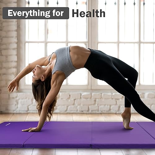 Miniatura 5 de Fitvids Folding Exercise Gymnastics Mat, 4'x8'x2" Gym Workout Mat with Carrying Handles 4-Fold High-Density Anti-Tear Portable Fitness Aerobics Mat