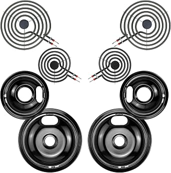 Electric Stove Drip Pans and Electric Stove Burner by MIFLUS | Pans W102903536" W102903508"+Burner MP15YA6" MP21YA8" Compatible for Whirlpool Kenmore