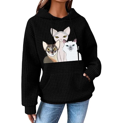 Plus Size Hoodies for Women Multicolored Cute Print Pullover Waffle