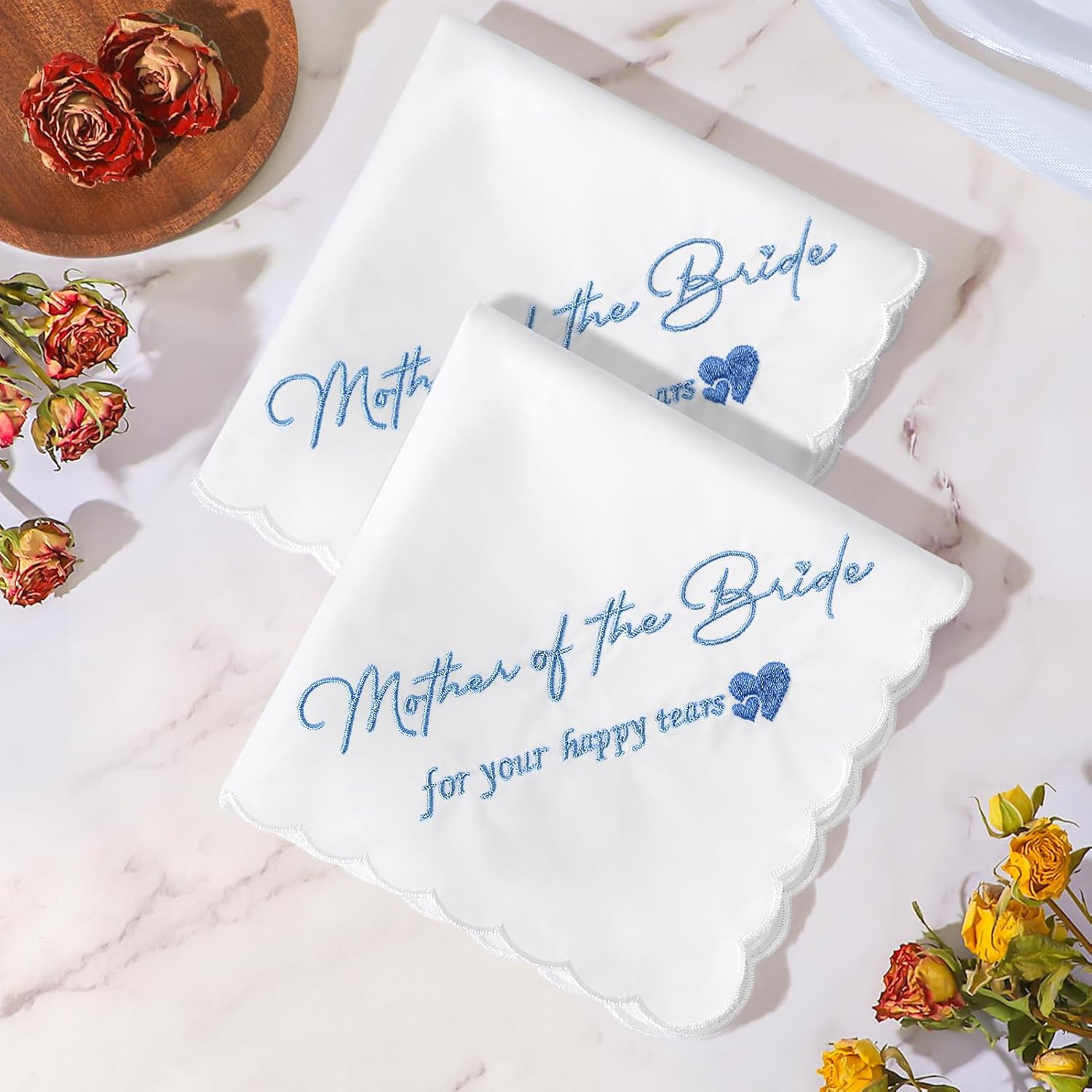 Mother of the Bride Handkerchiefs Happy Tear Wedding Handkerchiefs Something Blue Gifts On Wedding Day Keepsake Hankies - Image 3
