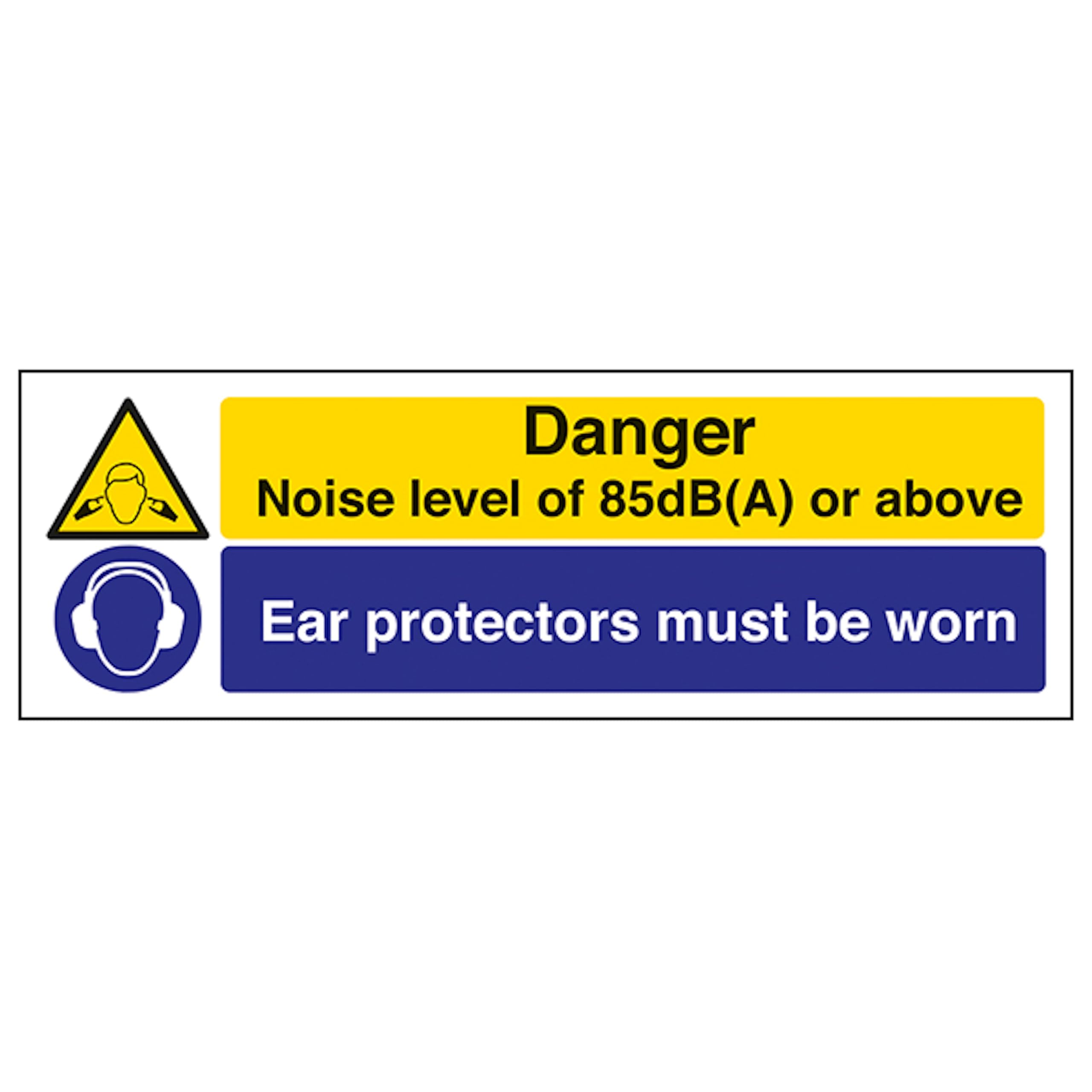 V Safety Noise Level of 85dB/Ear Protectors - Landscape 300 x 100 mm - 2mm Rigid Plastic Safety Sign