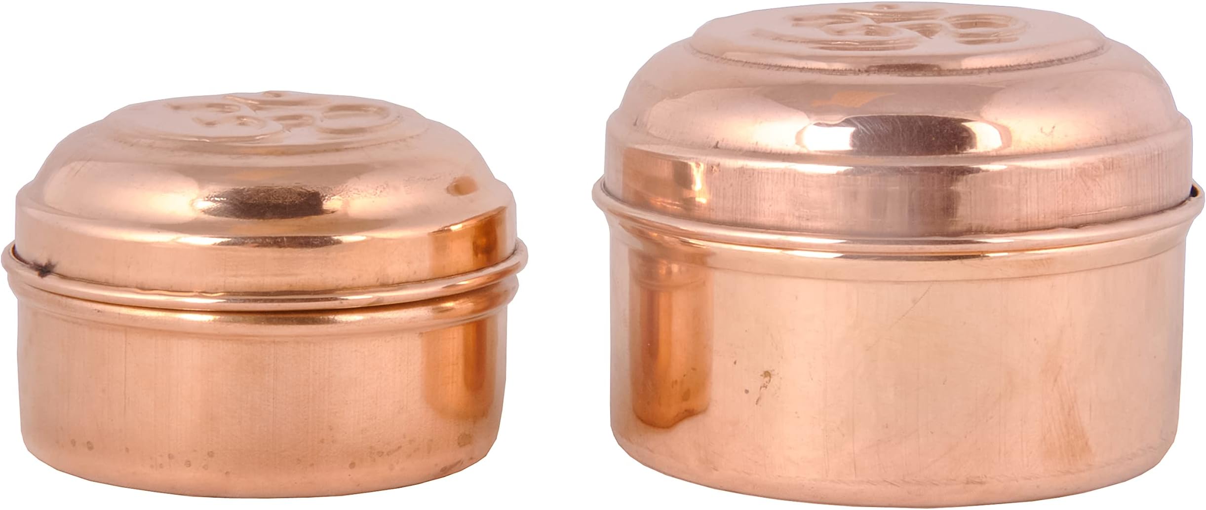 SHIV SHAKTI ARTS® Pure Copper Box Set | Jewellery Box | Tamba Dibbi | Puja - Mandir Roli/Chawal/Chandan/Kumkum Box/Dabbi (2 Piece, Size No 1+2, Brown)