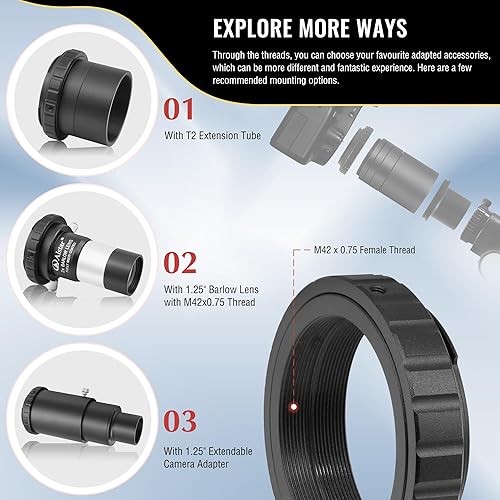 Miniatura 6 de Alstar - Adaptador de fotos para telescopio Pentax-k SLRDSLR, adaptador de cámara para telescopio de montaje en T, incluye anillo T T2 para DSLR y