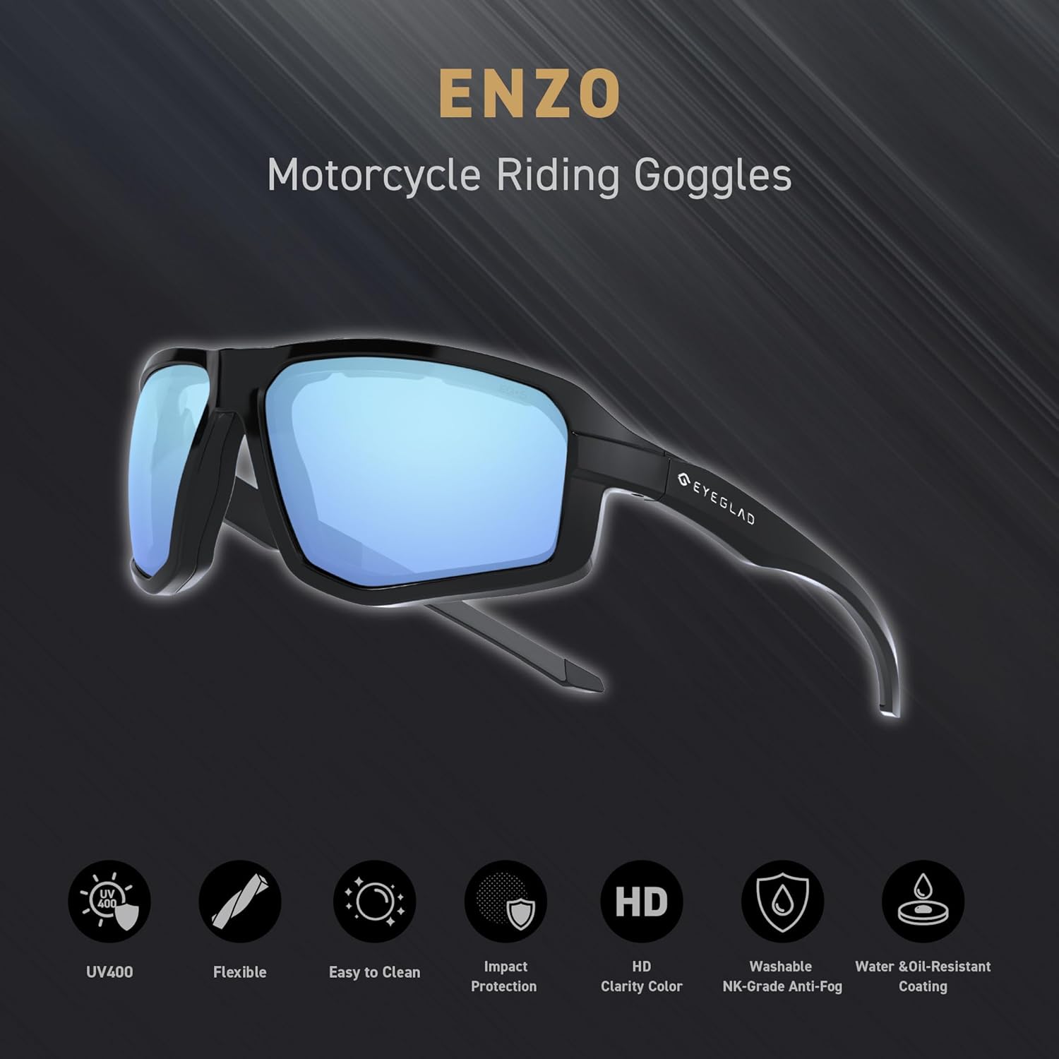 ENZO Z87+ Powersports Motorcycle Riding Goggles HD High Contrast UV400 Sports Wrap Sunglasses Safety Glasses - Image 2