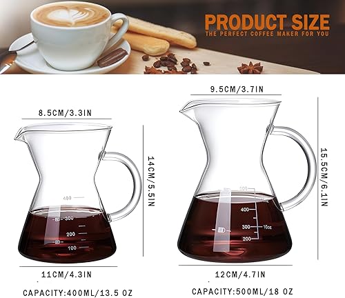 Miniatura 3 de Cafetera vertida con filtro de goteo de acero inoxidable reutilizable, juego de cafetera de goteo de vidrio, jarra de café de vidrio borosilicato