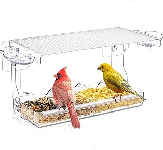 WELDUN Window Bird Feeders with 2 water bowls for Small Bird