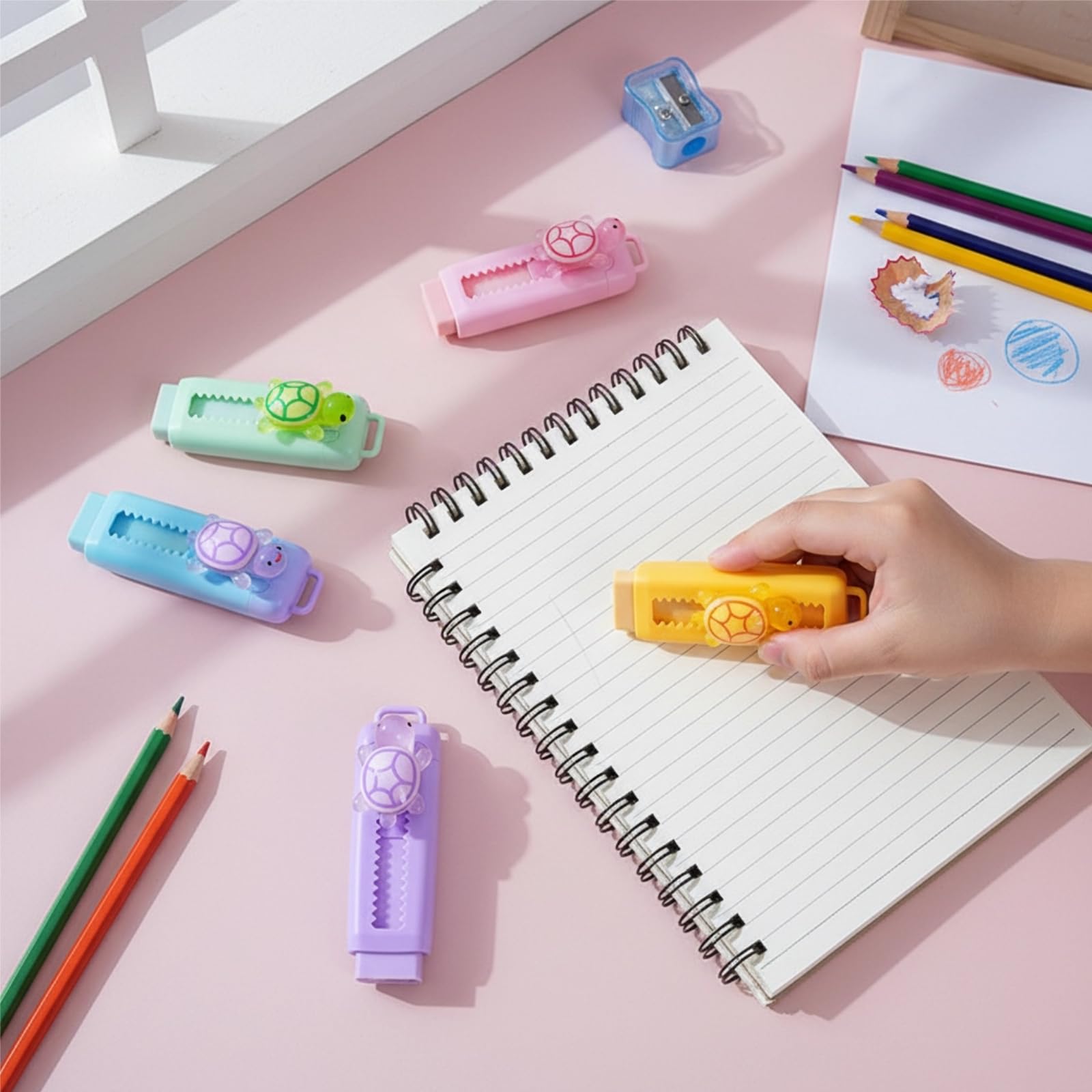 Gomas de borrar retráctiles - 10 unidades, gomas de borrar divertidas con animales, retráctiles, de empuje y tracción, gomas de borrar lindas 4B, para niños, de empuje y tracción, para fiestas de