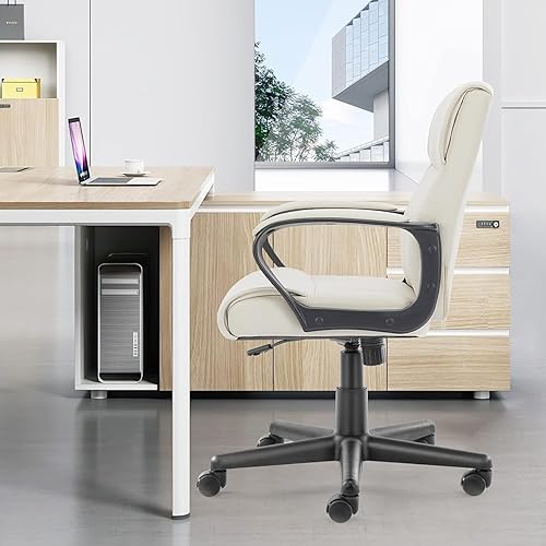 Miniatura 8 de OLIXIS Silla de oficina ejecutiva con reposabrazos acolchados de altura ajustable, giro de 360 grados, soporte lumbar, piel sintética, color blanco
