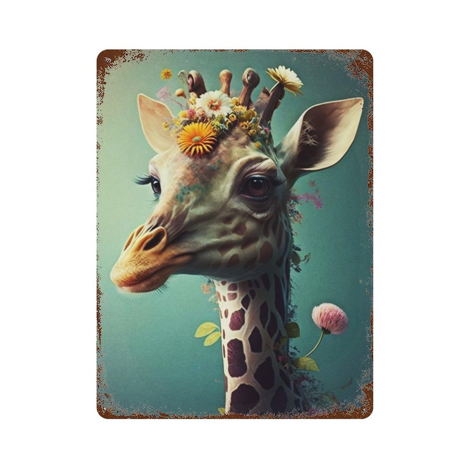 Giraffe Art 15.7"x11.8" Vintage Rust Metal Sign, Decorative Metal Wall Art for Living Room, Hallway And Home Decor