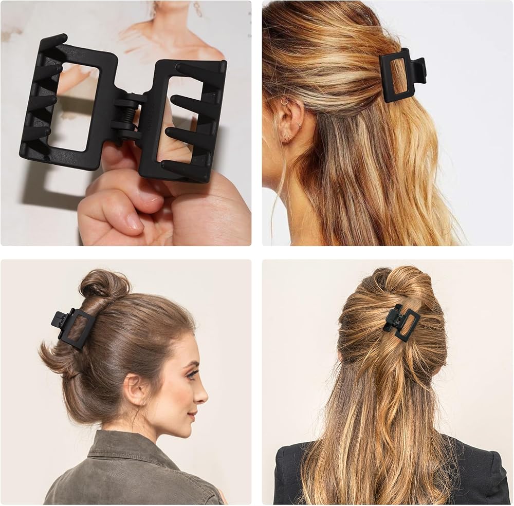 Claw Hair Clips for Women and Girls, 2" Matte Rectangle Clips for Thin or Thick Hair, Nonslip Hair Jaw Clips (8pcs Black)
