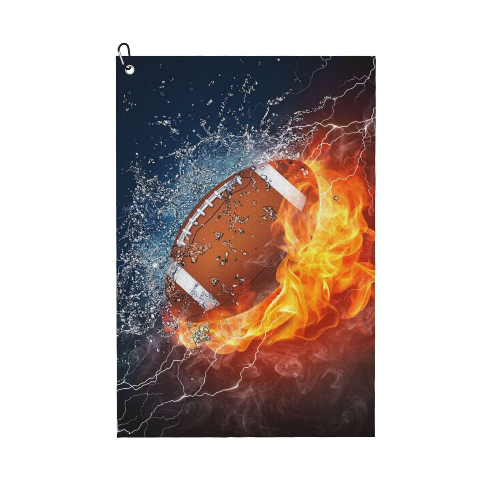 Hnnkloy Fire Football, 16x24 in Portable Waffle Golf Towels with Carabiner Clip for Golf Bag